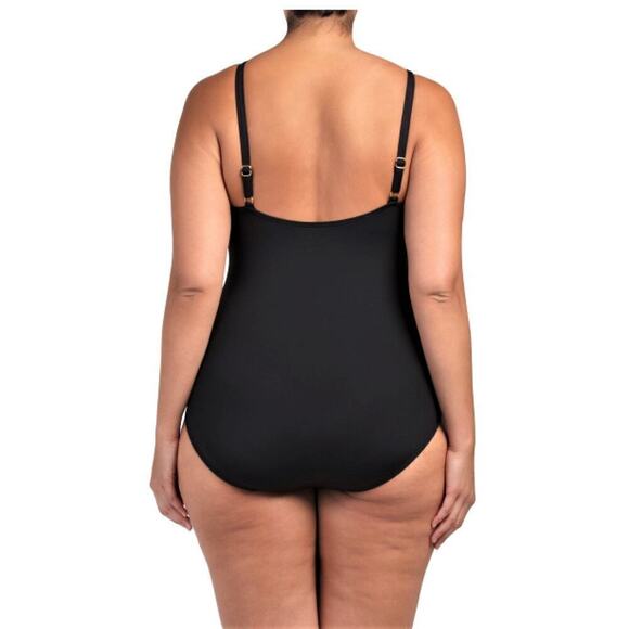 New! La Blanca Women's Plus Tummy Control Lace-up Front One-piece Swimsuit - Picture 2 of 5